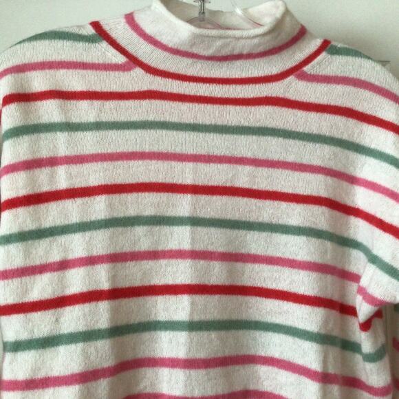 JCrew Women's Cashmere Roll Neck Sweater Stripped Dark Berry Sz S - Picture 4 of 6